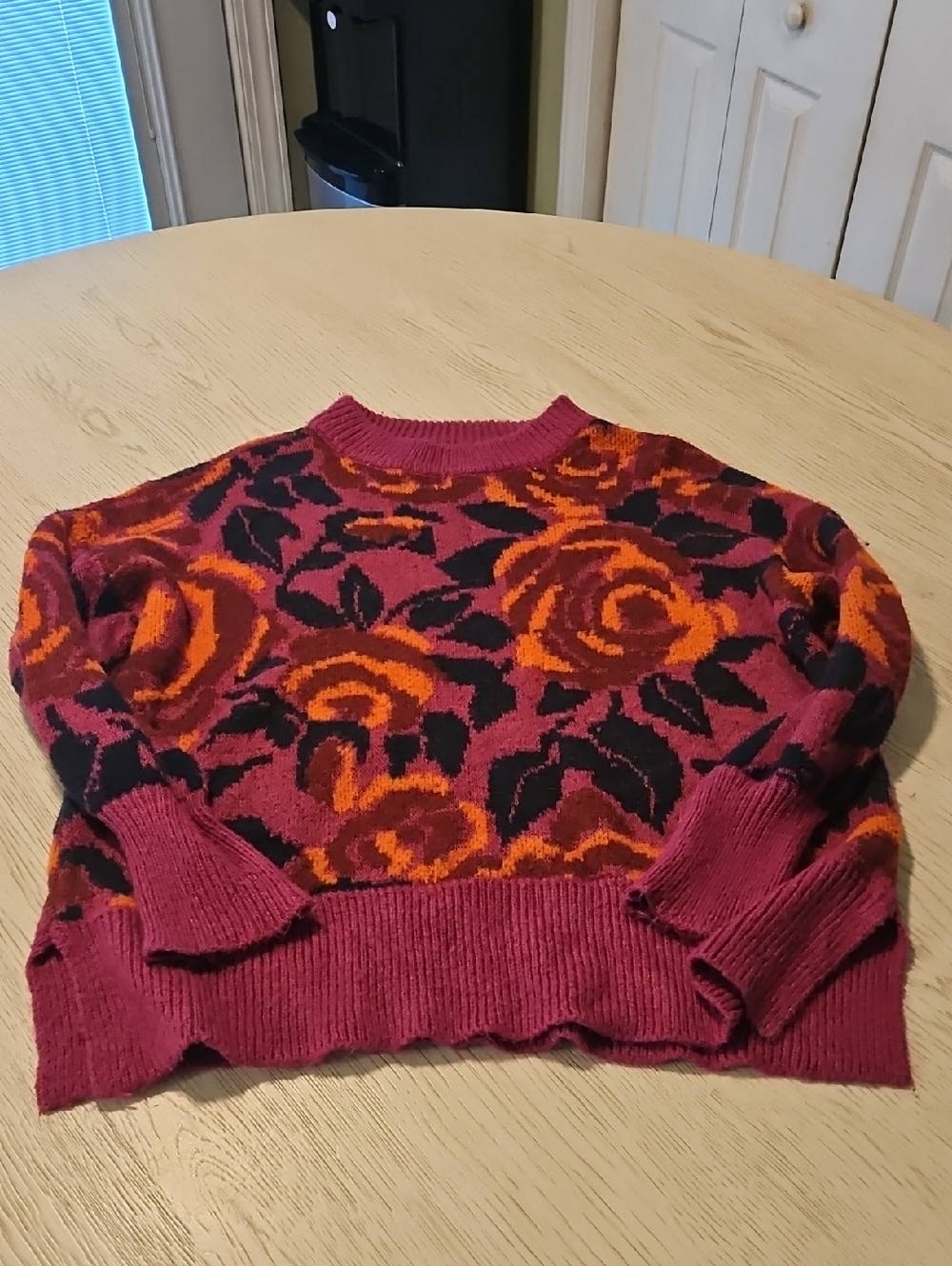 Vintage JODIFL Floral Crewneck Granny Sweater in Magenta, Orange and Black Small